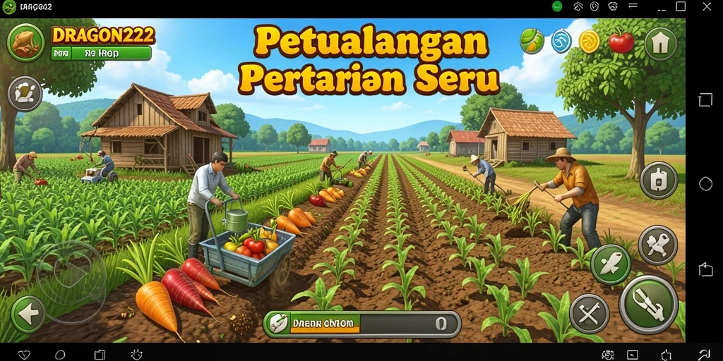 Tangkapan layar <strong>DRAGON222</strong> menunjukkan aktivitas bertani yang menyenangkan dan interaksi sosial antar pemain.