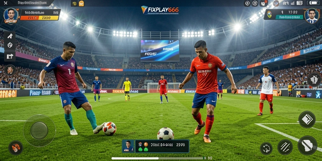 Tampilan gameplay FIXPLAY666 yang menampilkan aksi sepak bola seru.