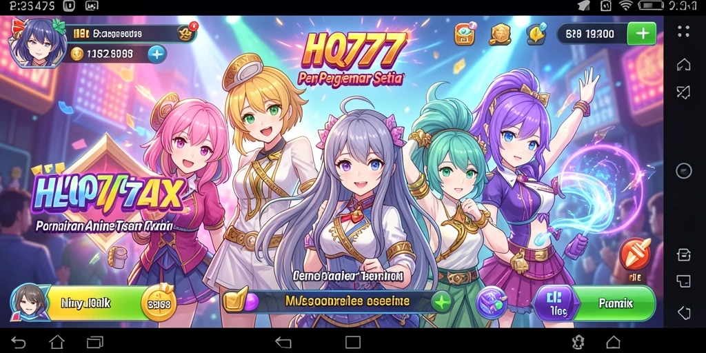 Tampilan gameplay HQ777 yang menarik dengan karakter anime.