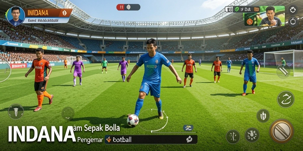 Tampilan gameplay seru dalam INDAAA yang menangkap aksi sepak bola.