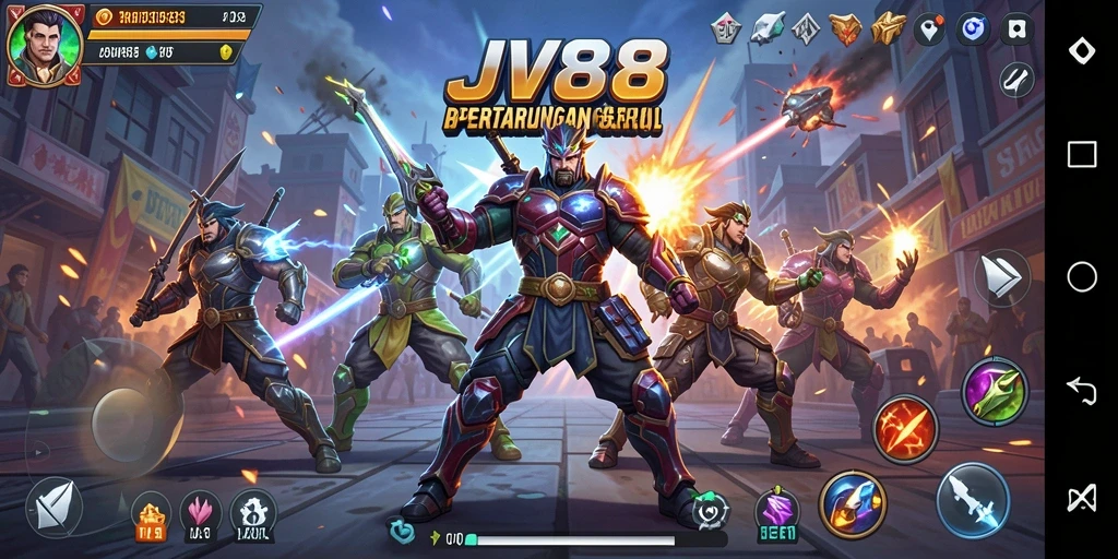 Screenshot JV88 menunjukkan pertarungan seru dengan karakter unik.