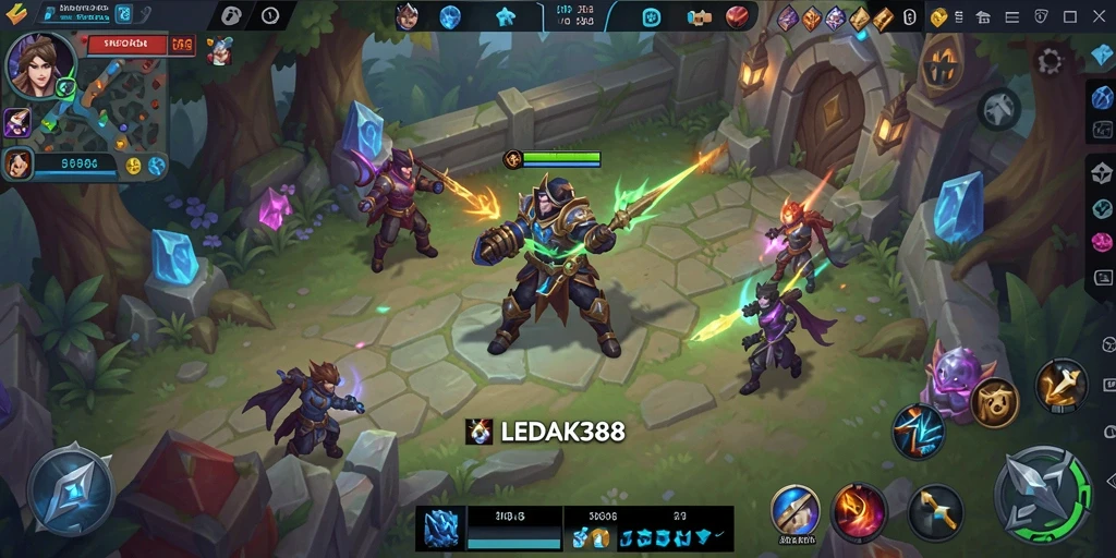 Screenshot LEDAK388 menampilkan aksi gameplay MOBA yang intens.