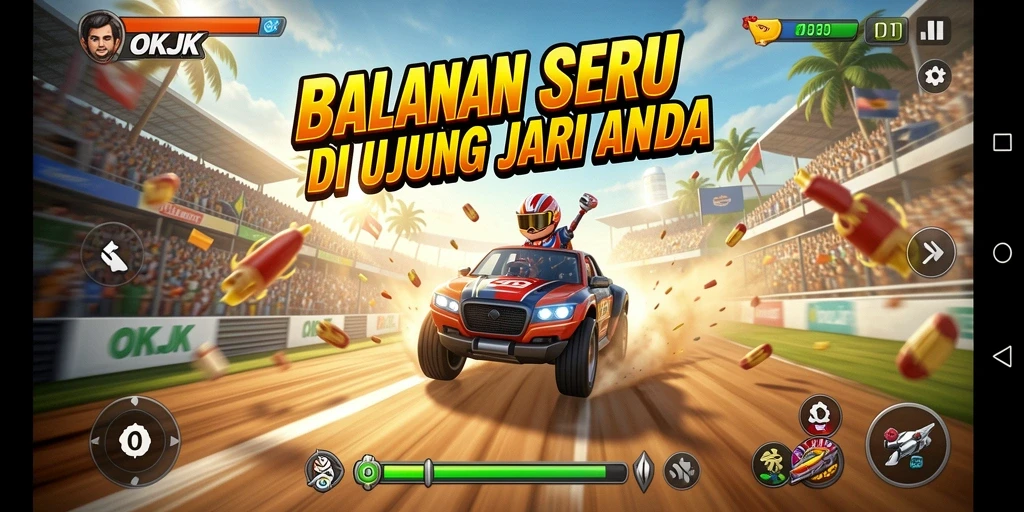 Gambaran gameplay seru saat balapan di OKJK dengan berbagai mobil.