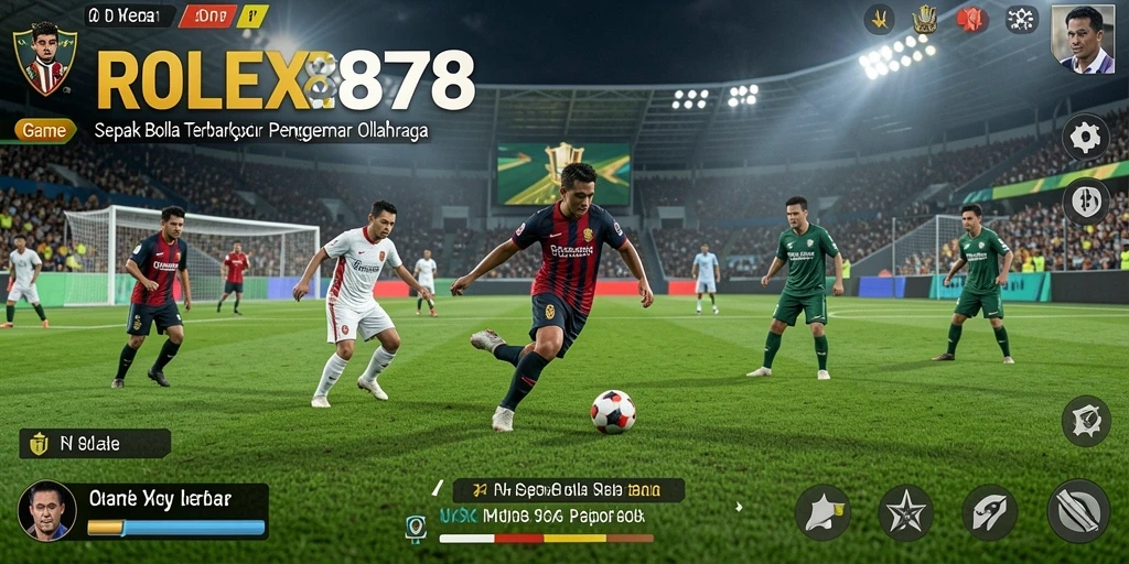 Tangkapan layar gameplay ROLEX878 menampilkan aksi seru di lapangan sepak bola.