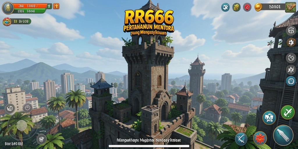 Tampilan menara dan medan perang dalam gameplay Tower Defense yang seru.
