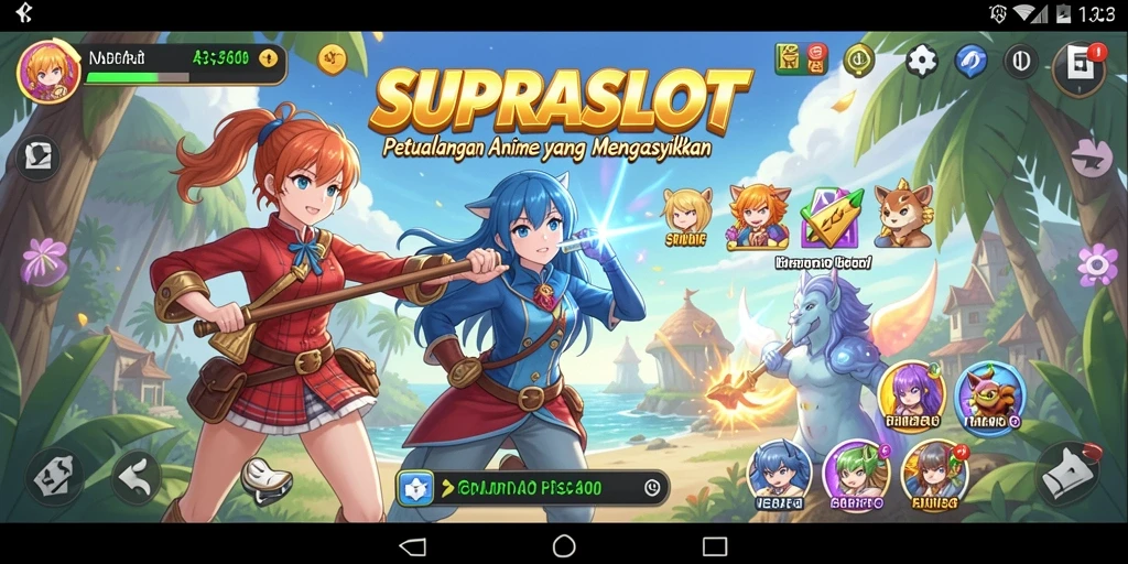 Screenshot gameplay <strong>SUPRASLOT</strong> menampilkan aksi karakter anime yang dinamis.